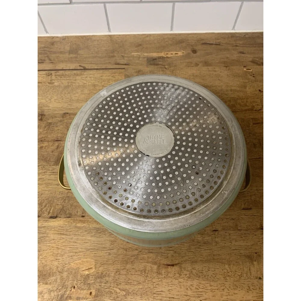 Thyme & Table Non-Stick 5 QT Signatures Stock Pot No Lid, Green & Gold